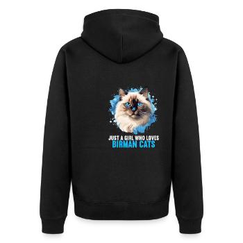 Birman Cat Birma Katze - Unisex Premium Bio Zip Hoodie - Schwarz - Hinten - Nico (187cm)