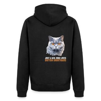 Cat Cats British Shorthair British Shorthair - Unisex Premium Organic Zip Hoodie - black - Back - Nico (187cm)