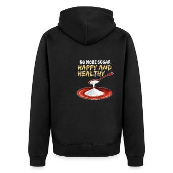 PLUS DE SUCRE - HEUREUX ET EN BONNE SANTÉ - Veste à capuche bio Premium Unisexe - noir - Dos - Nico (187cm)