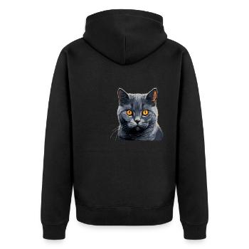 Chartreux Cat Carthusian Cat - Unisex Premium Organic Zip Hoodie - black - Back - Nico (187cm)