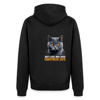 Chartreux Cat Carthusian Cat - Unisex Premium Organic Zip Hoodie - black - Back - Nico (187cm)
