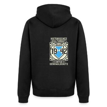 Baujahr 1942 Geboren, Geburtstag Jahrgang 1942 - Unisex Premium Bio Zip Hoodie - Schwarz - Hinten - Nico (187cm)