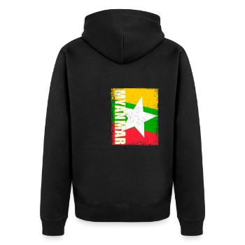 Burmesisch Myanmar Asien Birma Flagge Reise - Unisex Premium Bio Zip Hoodie - Schwarz - Hinten - Nico (187cm)