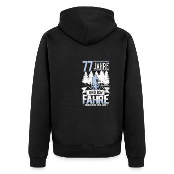77. Geburtstag Fahrrad, Fahrradfahrer, 77 Jahre - Unisex Premium Bio Zip Hoodie - Schwarz - Hinten - Nico (187cm)
