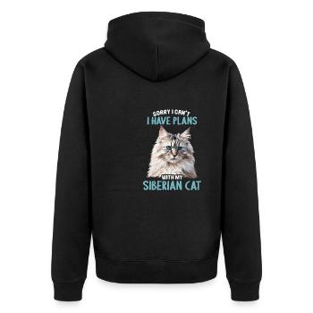 Siberian Cat Sibirische Katze - Unisex Premium Bio Zip Hoodie - Schwarz - Hinten - Nico (187cm)