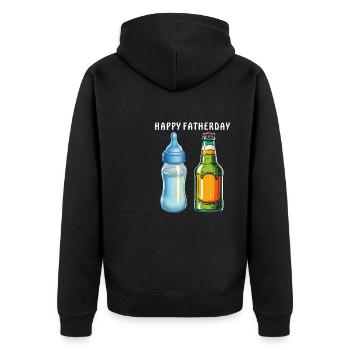 BABYFLASCHE BIERFLASCHE HAPPY FATHERDAY - Unisex Premium Bio Zip Hoodie - Schwarz - Hinten - Nico (187cm)