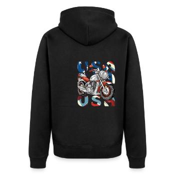 MOTORRAD USA - Unisex Premium Bio Zip Hoodie - Schwarz - Hinten - Nico (187cm)