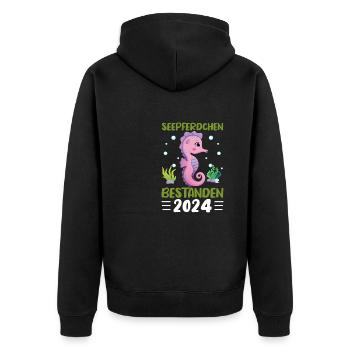 Seepferdchen bestanden 2024 Geschenk - Unisex Premium Bio Zip Hoodie - Schwarz - Hinten - Nico (187cm)