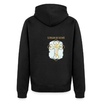 Serbien Belgrad Balkan Orthodox Flagge Kreuz - Unisex Premium Bio Zip Hoodie - Schwarz - Hinten - Nico (187cm)