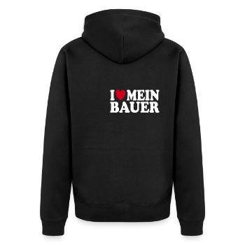 I Love My Farmer Fun Bold Expression Graphic - Unisex Premium Organic Zip Hoodie - black - Back - Nico (187cm)
