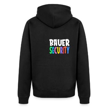 Colorful Bauer Security Rainbow Lettering Logo - Unisex Premium Bio Zip Hoodie - Schwarz - Hinten - Nico (187cm)