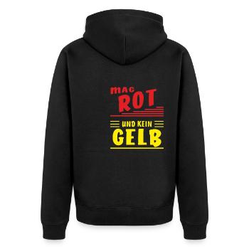 LIKES RED AND NOT YELLOW - Unisex Premium Organic Zip Hoodie - black - Back - Nico (187cm)