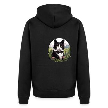 Tuxedo Kätzchen Tuxedo Katze - Unisex Premium Bio Zip Hoodie - Schwarz - Hinten - Nico (187cm)