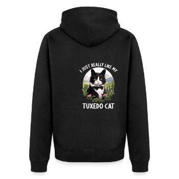 Tuxedo Kätzchen Tuxedo Katze - Unisex Premium Bio Zip Hoodie - Schwarz - Hinten - Nico (187cm)