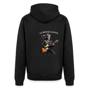 MUSIKER IT ROCKS AGAIN - Unisex Premium Bio Zip Hoodie - Schwarz - Hinten - Nico (187cm)
