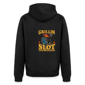 BBQ Grillen Fleisch Koch Vater Barbecue Grill - Unisex Premium Bio Zip Hoodie - Schwarz - Hinten - Nico (187cm)
