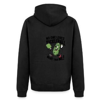 No One Loves Pickleball More Than Me - Unisex Premium Bio Zip Hoodie - Schwarz - Hinten - Nico (187cm)