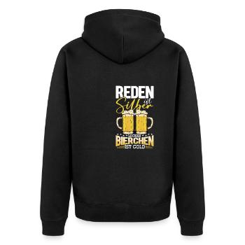 Bier Spruch, Bierchen Bierliebhaber & Biertrinker - Unisex Premium Bio Zip Hoodie - Schwarz - Hinten - Nico (187cm)