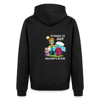 SCHOOL IS OUT HOLIDAYS BEGIN - Unisex Premium Organic Zip Hoodie - black - Back - Nico (187cm)