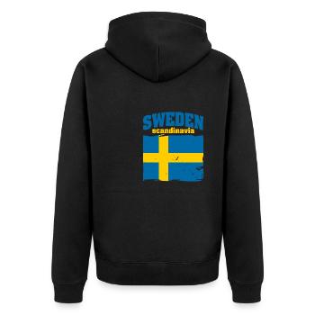 Schweden Souvenir Skandinavien Wikinger - Unisex Premium Bio Zip Hoodie - Schwarz - Hinten - Nico (187cm)
