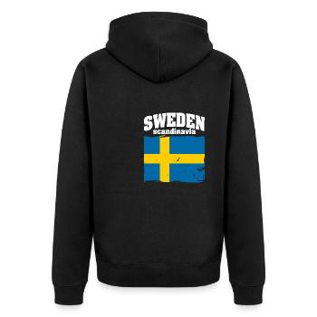 Schweden Souvenir Skandinavien Wikinger - Unisex Premium Bio Zip Hoodie - Schwarz - Hinten - Nico (187cm)