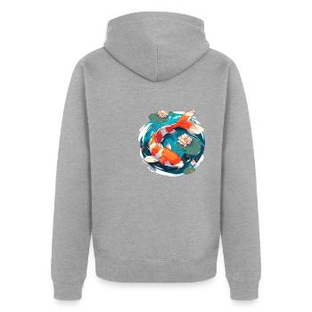 Vintage 80er Retro Japanisch Asiatisch Koi Karpfen - Unisex Premium Bio Zip Hoodie - Grau meliert - Hinten - Nico (187cm)