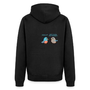 Fun - Vögeln? Erst einen zwitschern! Sex - Unisex Premium Bio Zip Hoodie - Schwarz - Hinten - Nico (187cm)