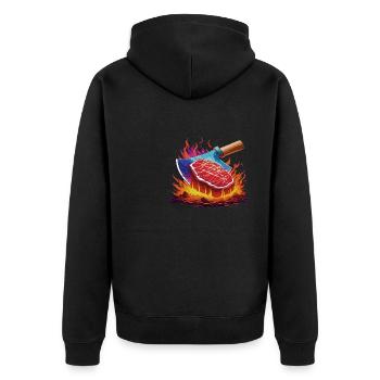 STEAK FEUER - Unisex Premium Bio Zip Hoodie - Schwarz - Hinten - Nico (187cm)