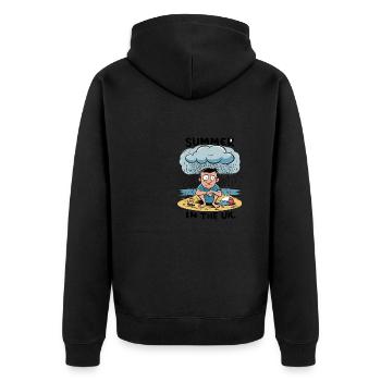 Sommer in England Wetter Regen Regnerisch Spaß - Unisex Premium Bio Zip Hoodie - Schwarz - Hinten - Nico (187cm)