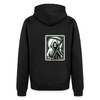 Tarotkarte Tod XIII, Tarot Karte Sensenmann - Unisex Premium Bio Zip Hoodie - Schwarz - Hinten - Nico (187cm)
