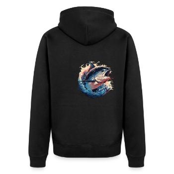 Tuna Thunfische Thunfisch - Unisex Premium Bio Zip Hoodie - Schwarz - Hinten - Nico (187cm)