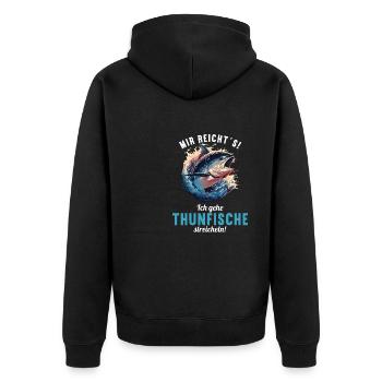 Tuna Thunfische Thunfisch - Unisex Premium Bio Zip Hoodie - Schwarz - Hinten - Nico (187cm)