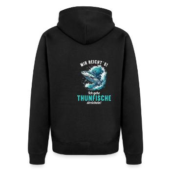 Tuna Thunfische Thunfisch - Unisex Premium Bio Zip Hoodie - Schwarz - Hinten - Nico (187cm)
