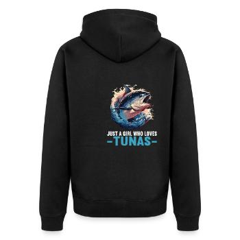 Tuna Thunfische Thunfisch - Unisex Premium Bio Zip Hoodie - Schwarz - Hinten - Nico (187cm)
