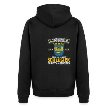 Schlesien Flagge Provinz Breslau Region Heimat - Unisex Premium Bio Zip Hoodie - Schwarz - Hinten - Nico (187cm)