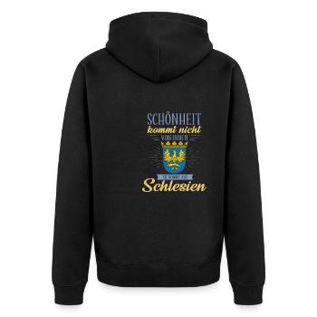 Oberschlesien Deutschland Provinz Region - Unisex Premium Bio Zip Hoodie - Schwarz - Hinten - Nico (187cm)