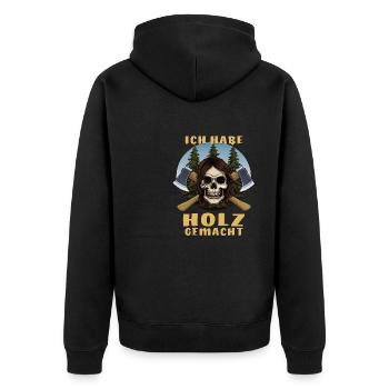 SKULL AXE I MADE WOOD - Unisex Premium Organic Zip Hoodie - black - Back - Nico (187cm)