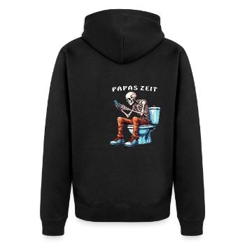 SKELETT TOILETTE SMARTPHONE PAPAS ZEIT - Unisex Premium Bio Zip Hoodie - Schwarz - Hinten - Nico (187cm)