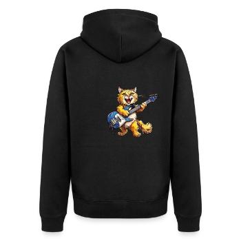 CAT GUITAR - Unisex Premium Organic Zip Hoodie - black - Back - Nico (187cm)