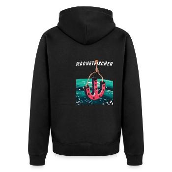 MAGNET FISCHER - Unisex Premium Organic Zip Hoodie - black - Back - Nico (187cm)