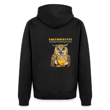 EULENKAFFEE WEISHEIT IN JEDER TASSE - Unisex Premium Bio Zip Hoodie - Schwarz - Hinten - Nico (187cm)
