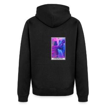 Tarotkarten Tarotkarte Strength Kraft - Unisex Premium Bio Zip Hoodie - Schwarz - Hinten - Nico (187cm)
