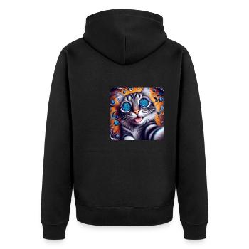 Katzen Selfie, Weirdcore Nerd Fotografie Katze - Unisex Premium Bio Zip Hoodie - Schwarz - Hinten - Nico (187cm)