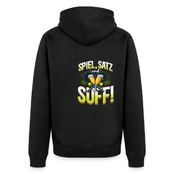 Bier Tennis, Spiel Satz & Suff, Bierliebhaber - Unisex Premium Bio Zip Hoodie - Schwarz - Hinten - Nico (187cm)