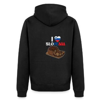 Slowenien Rollkuchen Potica Wallnuss Kuchen - Unisex Premium Bio Zip Hoodie - Schwarz - Hinten - Nico (187cm)