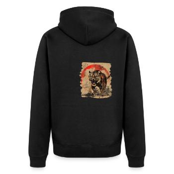 80er Jahre Retro Japanischer Tiger - Unisex Premium Bio Zip Hoodie - Schwarz - Hinten - Nico (187cm)