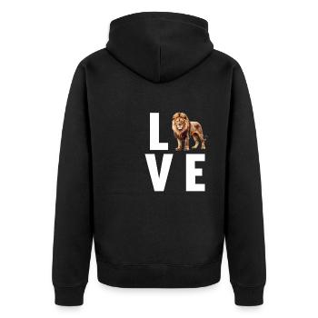 Lion Löwen Löwe - Unisex Premium Bio Zip Hoodie - Schwarz - Hinten - Nico (187cm)