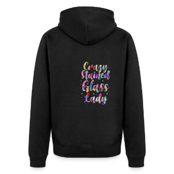 Crazy Stained Glass Lady Glass Painting Mosaic - Unisex Premium Bio Zip Hoodie - Schwarz - Hinten - Nico (187cm)