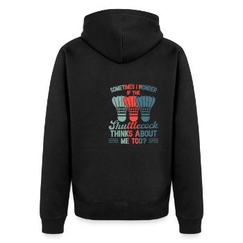 Badmintonspieler lustiger Federball denkt über - Unisex Premium Bio Zip Hoodie - Schwarz - Hinten - Nico (187cm)