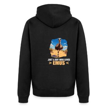 Emus Emu - Unisex Premium Organic Zip Hoodie - black - Back - Nico (187cm)